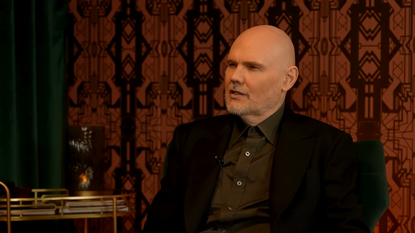 Billy Corgan of The Smashing Pumpkins being interviewed.